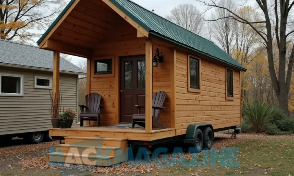 Cozy tiny house nestled in nature, showcasing compact and efficient living in a small, mobile home.