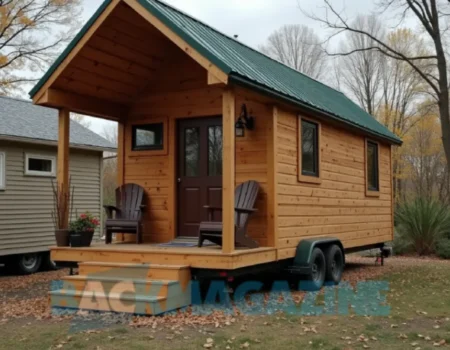 Cozy tiny house nestled in nature, showcasing compact and efficient living in a small, mobile home.