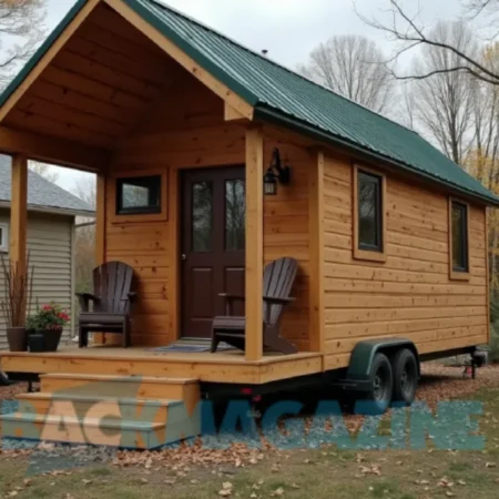 Cozy tiny house nestled in nature, showcasing compact and efficient living in a small, mobile home.