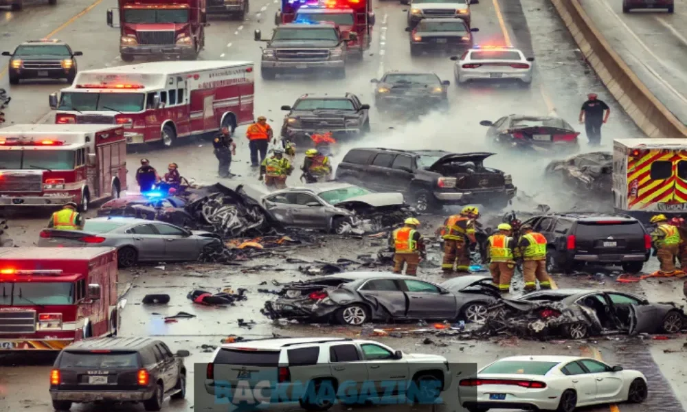 Scene of a bad accident on I-75 today with emergency responders clearing wreckage.