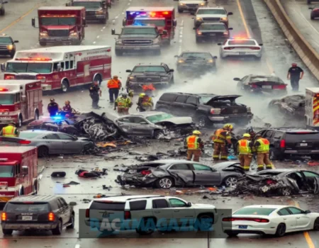 Scene of a bad accident on I-75 today with emergency responders clearing wreckage.